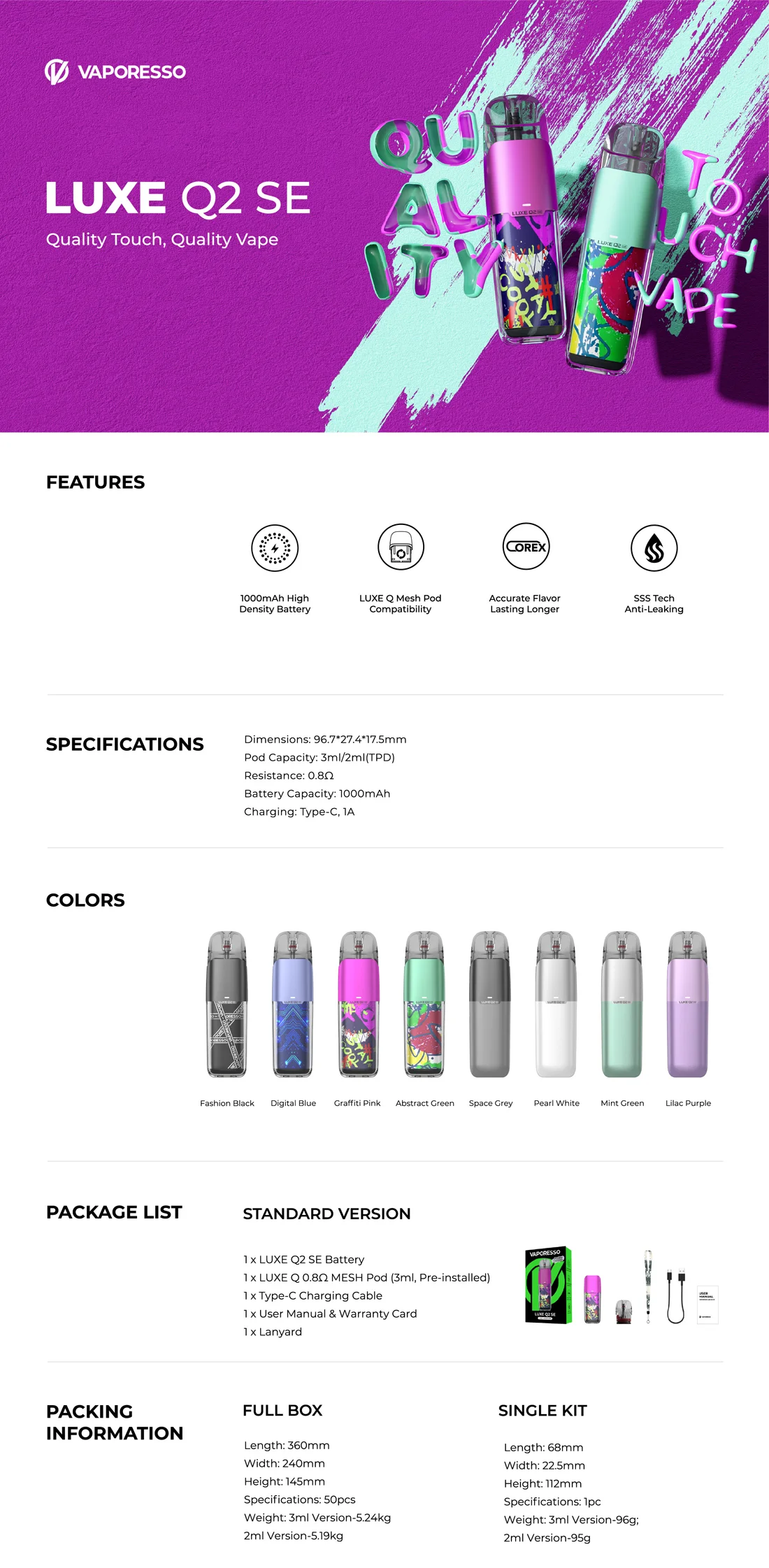 KIT Luxe Q2 SE 1000mAh - Vaporesso 1 KIT Luxe Q2 SE 1000mAh - Vaporesso » Ecigareta.hr
