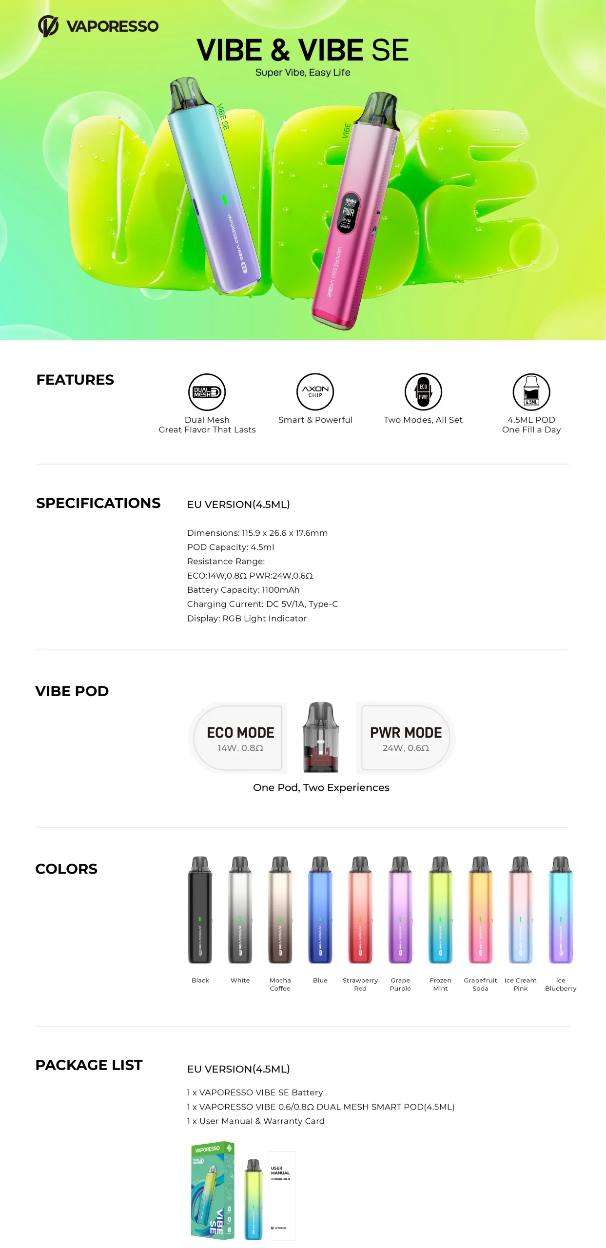 POD Vibe Smart 4.5ml (2kom) - Vaporesso 1 KIT Vibe SE - Vaporesso