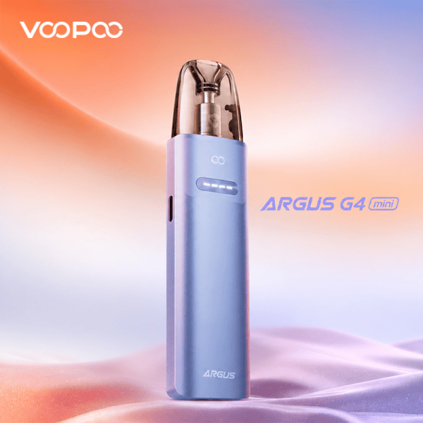 KIT Pod Argus G4 Mini - Voopoo u ljubičastoj boji s LED indikatorima i prozirnim rezervoarom za jednostavno praćenje razine tekućine.