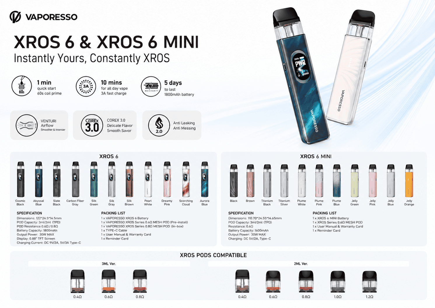 Vaporesso XROS 6 Pod Kit 3ml 1800mAh