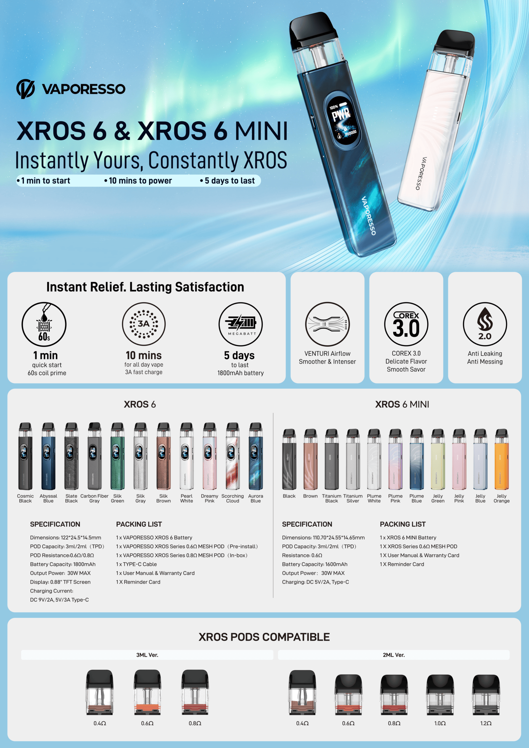 Vaporesso XROS 6 Mini Pod Kit 3ml 1600mAh