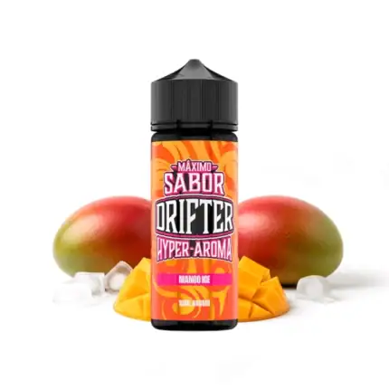 Longfill Mango Ice 10ml/120ml - Drifter Hyper sadrži sočne komade manga i kockice leda na narančastoj ambalaži.