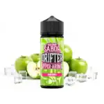 Sour Apple Ice Drifter aroma u zelenoj i crnoj ambalaži, s kockicama leda i zelenim jabukama, idealna za vaš vape.