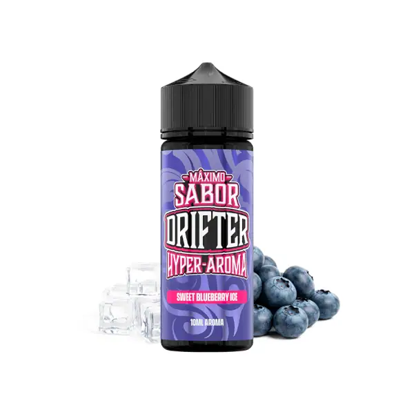 Longfill Sweet Blueberry Ice 10ml/120ml- Drifter Hyper s ljubičastom ambalažom i borovnicama uz kockice leda za osvježavajući okus.